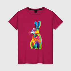 Футболка хлопковая женская Кролик в стиле поп-арт, цвет: маджента