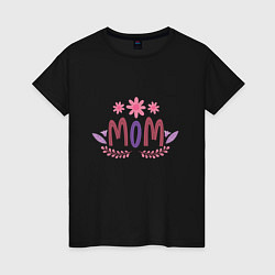 Футболка хлопковая женская Flowers mom, цвет: черный