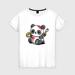 Футболка хлопковая женская Панда - крутой художник! Cutie, цвет: белый