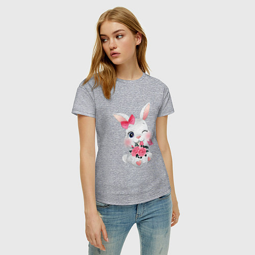 Женская футболка Зайка с цветочками / Меланж – фото 3