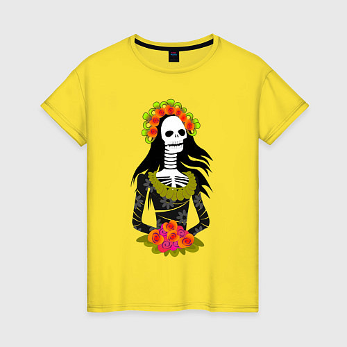 Женская футболка Девушка скелет муэрте / Желтый – фото 1