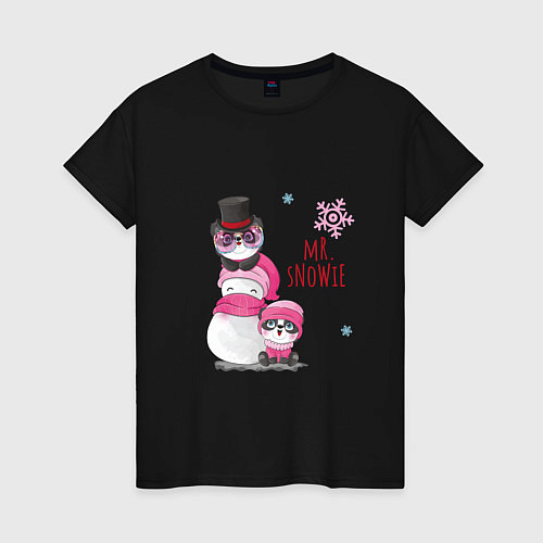 Женская футболка Снеговик и панды / Черный – фото 1