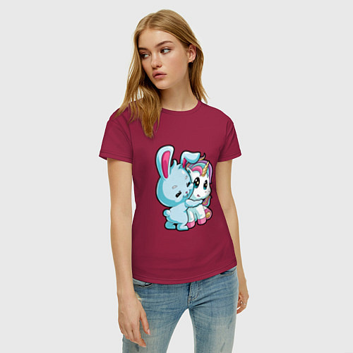 Женская футболка Кролик и единорог / Маджента – фото 3