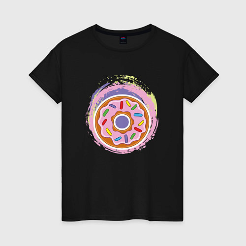 Женская футболка Мультяшный сладкий пончик / Черный – фото 1