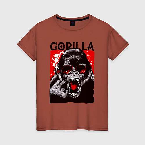 Женская футболка Горилла в очках с сигарой / Кирпичный – фото 1
