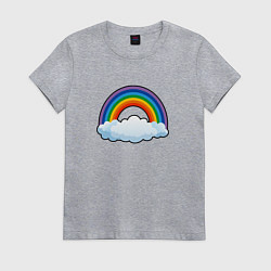 Футболка хлопковая женская Мультяшная радуга с облаками, цвет: меланж