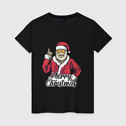 Футболка хлопковая женская Christmas Santa, цвет: черный