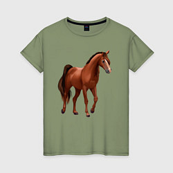 Футболка хлопковая женская Тракененская лошадь, цвет: авокадо