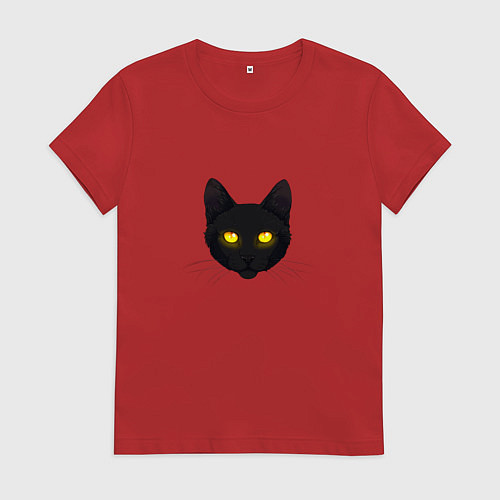 Женская футболка Черный кот с сияющим взглядом / Красный – фото 1