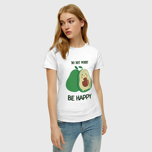 Женская футболка Dont worry be happy - avocado / Белый – фото 3