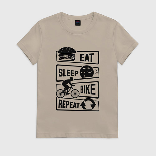 Женская футболка Eat sleep bike repeat art / Миндальный – фото 1