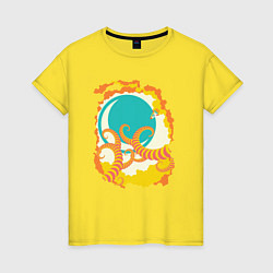 Футболка хлопковая женская Шаттл летит над чужой планетой, цвет: желтый