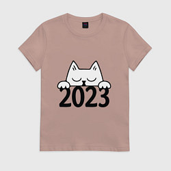 Футболка хлопковая женская Cat 2023, цвет: пыльно-розовый