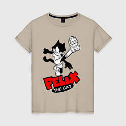 Футболка хлопковая женская Cat Felix - footballer, цвет: миндальный