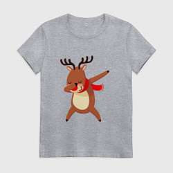 Футболка хлопковая женская Новогодний олень дэб, цвет: меланж