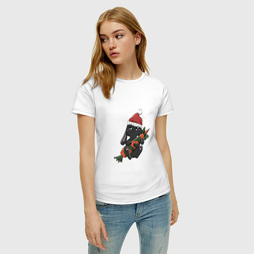 Женская футболка Довольный зайка с морковкой / Белый – фото 3
