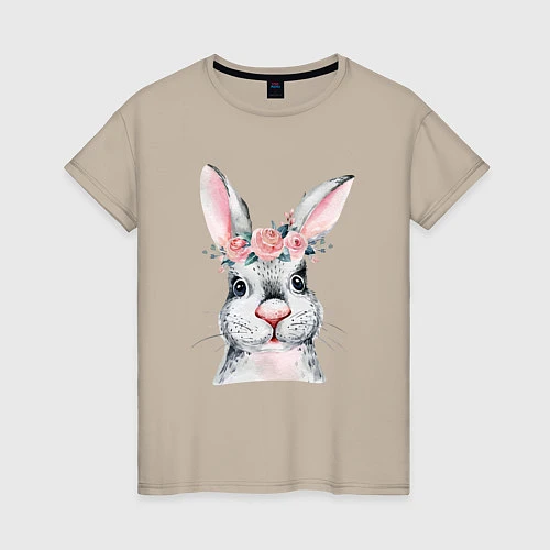 Женская футболка Кролик в цветах / Миндальный – фото 1
