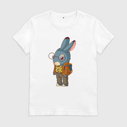 Футболка хлопковая женская Заяц - ботан, цвет: белый