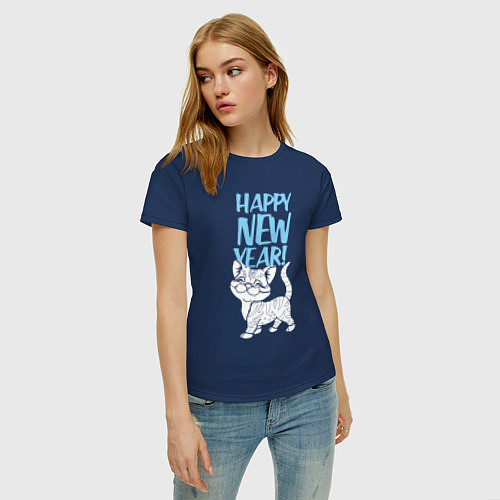 Женская футболка Happy new year - kitten / Тёмно-синий – фото 3