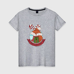 Футболка хлопковая женская Merry christmas fox, цвет: меланж