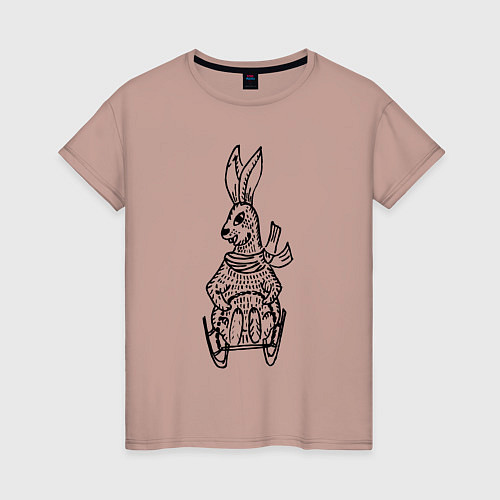 Женская футболка Кролик на санках / Пыльно-розовый – фото 1
