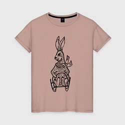 Футболка хлопковая женская Кролик на санках, цвет: пыльно-розовый