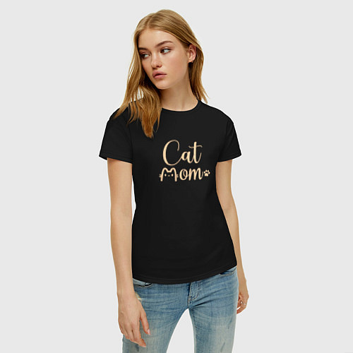 Женская футболка Cat mom кошатница / Черный – фото 3