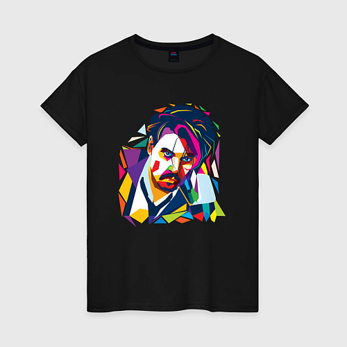 Женская футболка Портрет Джонни Деппа полигональный / Черный – фото 1