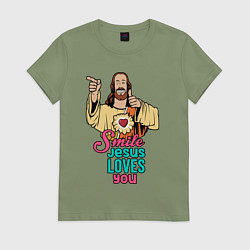 Футболка хлопковая женская Jesus Christ love u, цвет: авокадо