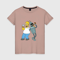 Футболка хлопковая женская Drunk Homer and Bender, цвет: пыльно-розовый