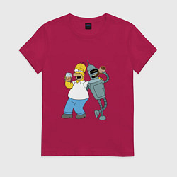 Футболка хлопковая женская Drunk Homer and Bender, цвет: маджента