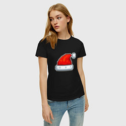 Футболка хлопковая женская Пиксельная шапка Санта Клауса, цвет: черный — фото 2