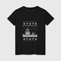 Футболка хлопковая женская Новогодние тоторики - ugly sweater, цвет: черный