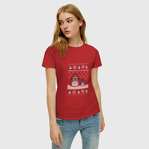 Женская футболка Новогодние тоторики - ugly sweater / Красный – фото 3