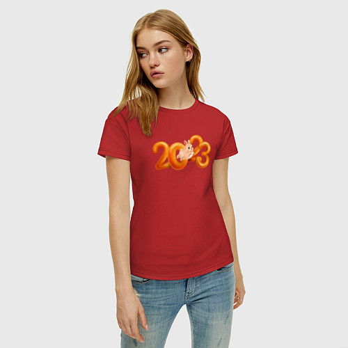 Женская футболка 2023 - надпись с кроликом / Красный – фото 3