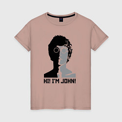 Футболка хлопковая женская Джон Леннон - портрет, цвет: пыльно-розовый