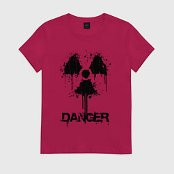 Футболка хлопковая женская Danger radiation symbol, цвет: маджента