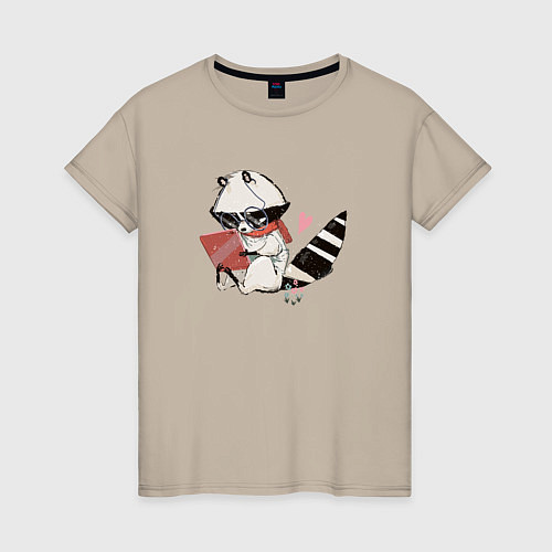 Женская футболка Умный крошка-енот / Миндальный – фото 1