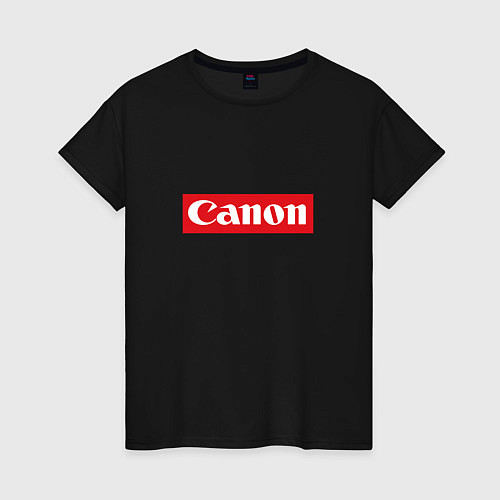 Женская футболка Canon - логотип в красном прямоугольнике / Черный – фото 1