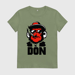 Футболка хлопковая женская Обезьяна мафиози с сигаретой, цвет: авокадо