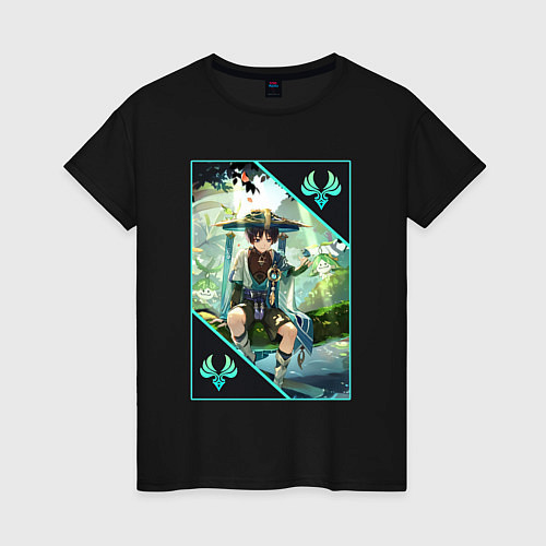 Женская футболка Скарамучча анемо странник / Черный – фото 1