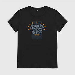 Футболка хлопковая женская Еврейский орнамент со свечами для ханука, цвет: черный