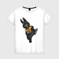 Футболка хлопковая женская Черный кролик с морковкой, цвет: белый