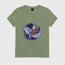 Футболка хлопковая женская Санта и кит, цвет: авокадо