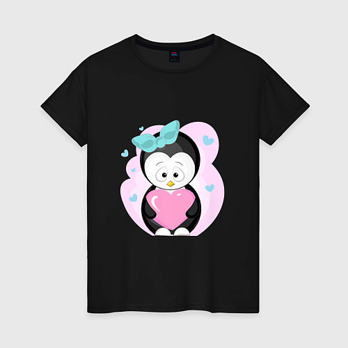Женская футболка Пингвин с сердцем / Черный – фото 1