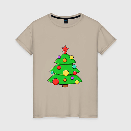 Женская футболка Новогодняя стильная елка / Миндальный – фото 1