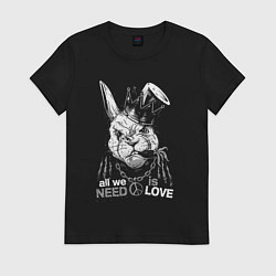Футболка хлопковая женская Заяц король, цвет: черный
