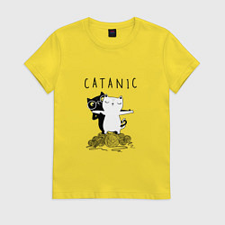 Футболка хлопковая женская Catanic quote, цвет: желтый