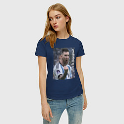 Футболка хлопковая женская Viva la Argentina - Lionel Messi - world champion, цвет: тёмно-синий — фото 2