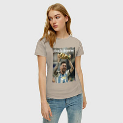 Футболка хлопковая женская Lionel Messi - world champion - Argentina, цвет: миндальный — фото 2